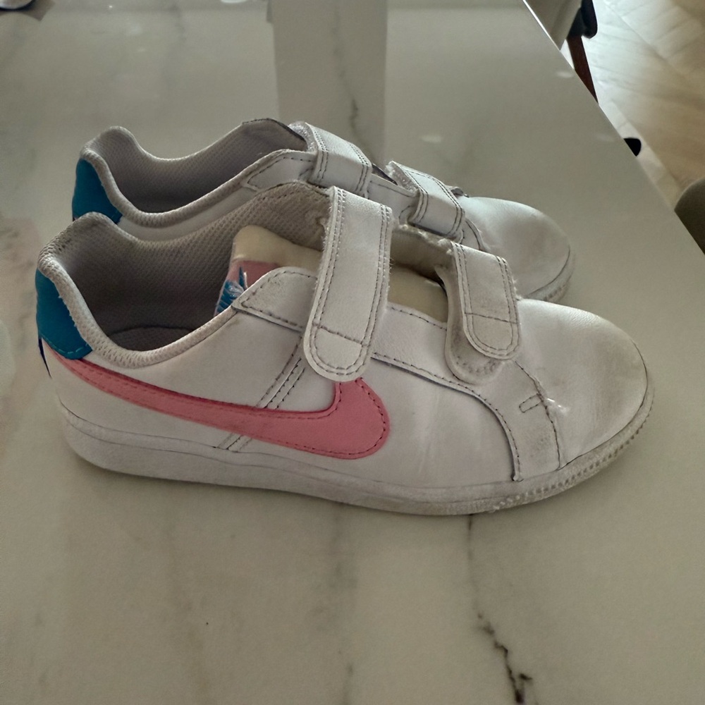Nike White and Pink Velcro Strap Sneakers